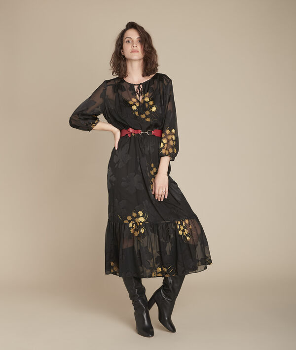 Rena Long Black Devore Print Dress Women Maison 123