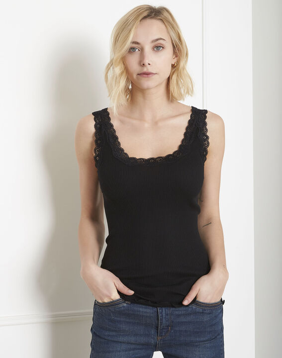 Guest black silk and cotton tank top with lace neckline | 1-2-3 Guest black silk and cotton tank top with lace neckline PhotoZ | 1-2-3