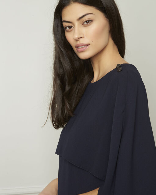 Heidi navy dress with cape detail navy.