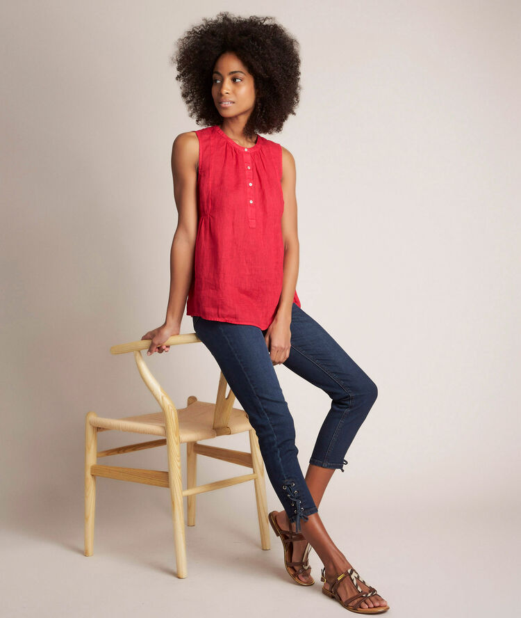 Eloane red linen top dark fuscia.