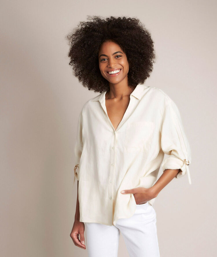 Cathleen ivory linen shirt string.