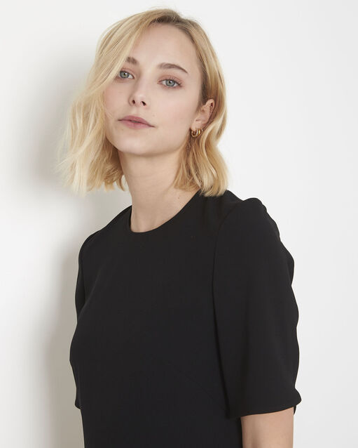 Liesse black crepe dress with grosgrain bow black.
