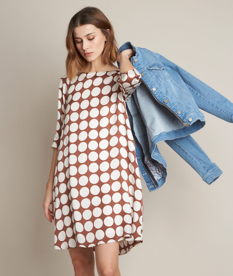 Rosie silk polka dot dress cinnamon.