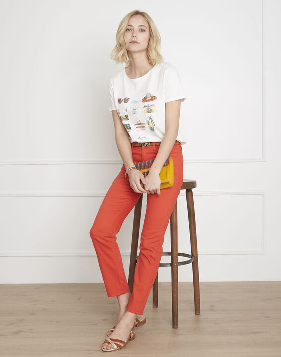 Opera coral straight jeans with pocket plait detail | 1-2-3 Opera coral straight jeans with pocket plait detail PhotoZ | 1-2-3