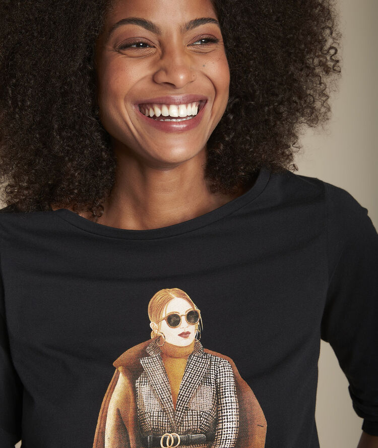 Camille black screen-printed organic cotton t-shirt black.