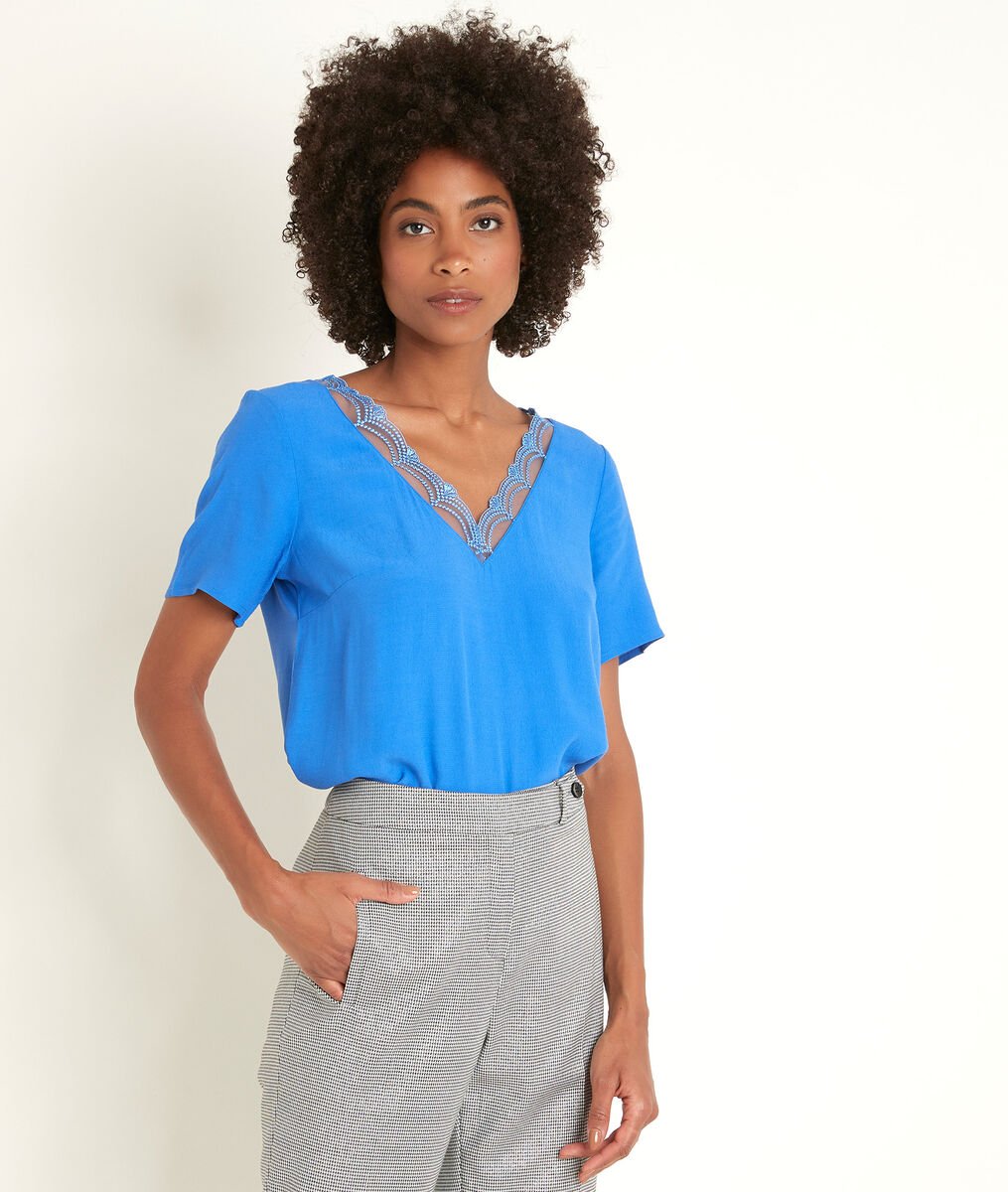 Divine bis Klein blue dual-fabric top | 1-2-3 Divine bis Klein blue dual-fabric top PhotoZ | 1-2-3