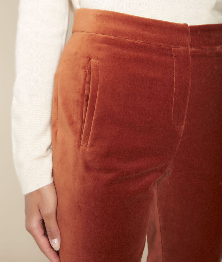 Ethan mahogany straight velvet trousers caramel.