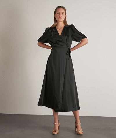 Heve black satin wrapover maxi dress PhotoZ | 1-2-3