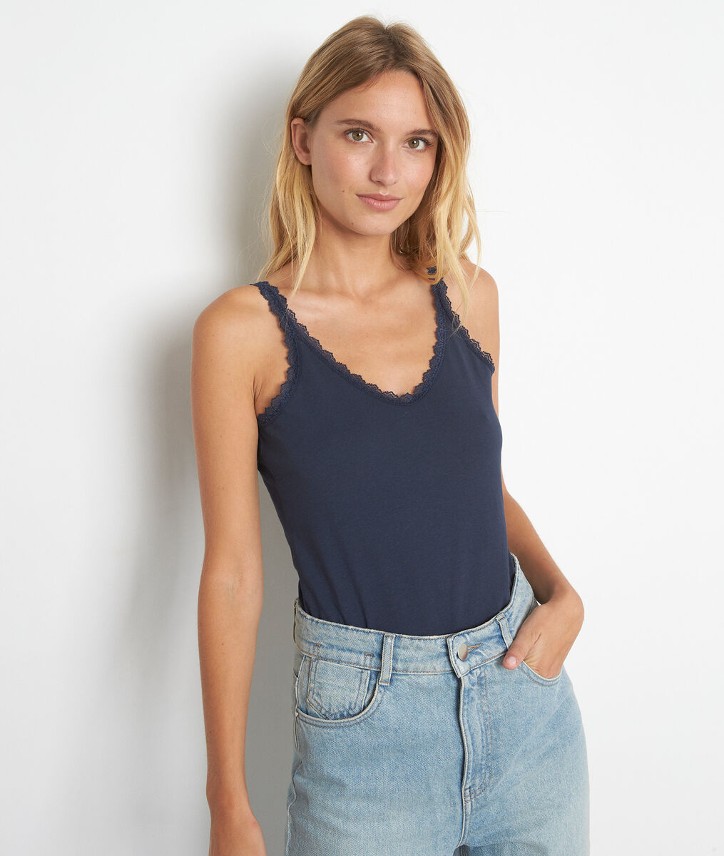 Rosa navy cotton tank top | 1-2-3 Rosa navy cotton tank top PhotoZ | 1-2-3