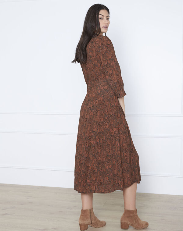Laetitia long mahogany snake print dress terracotta.