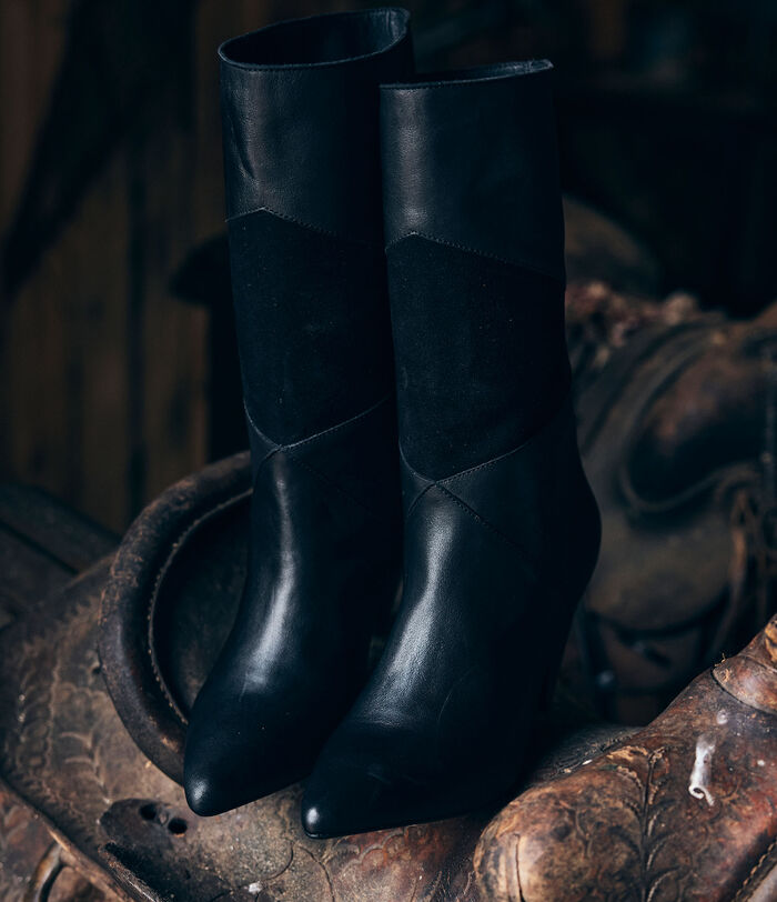 Nalla dual-material black leather boots