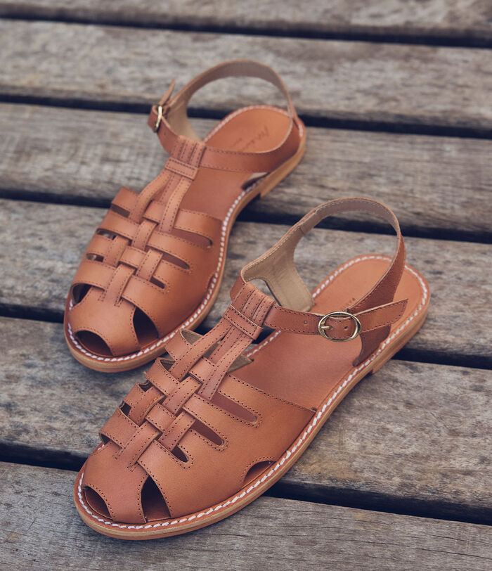 Vicky camel leather braided sandals PhotoZ | 1-2-3