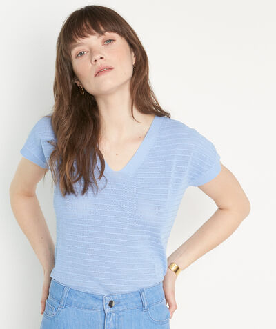 Paline sky-blue V-neck short-sleeved jumper  PhotoZ | 1-2-3