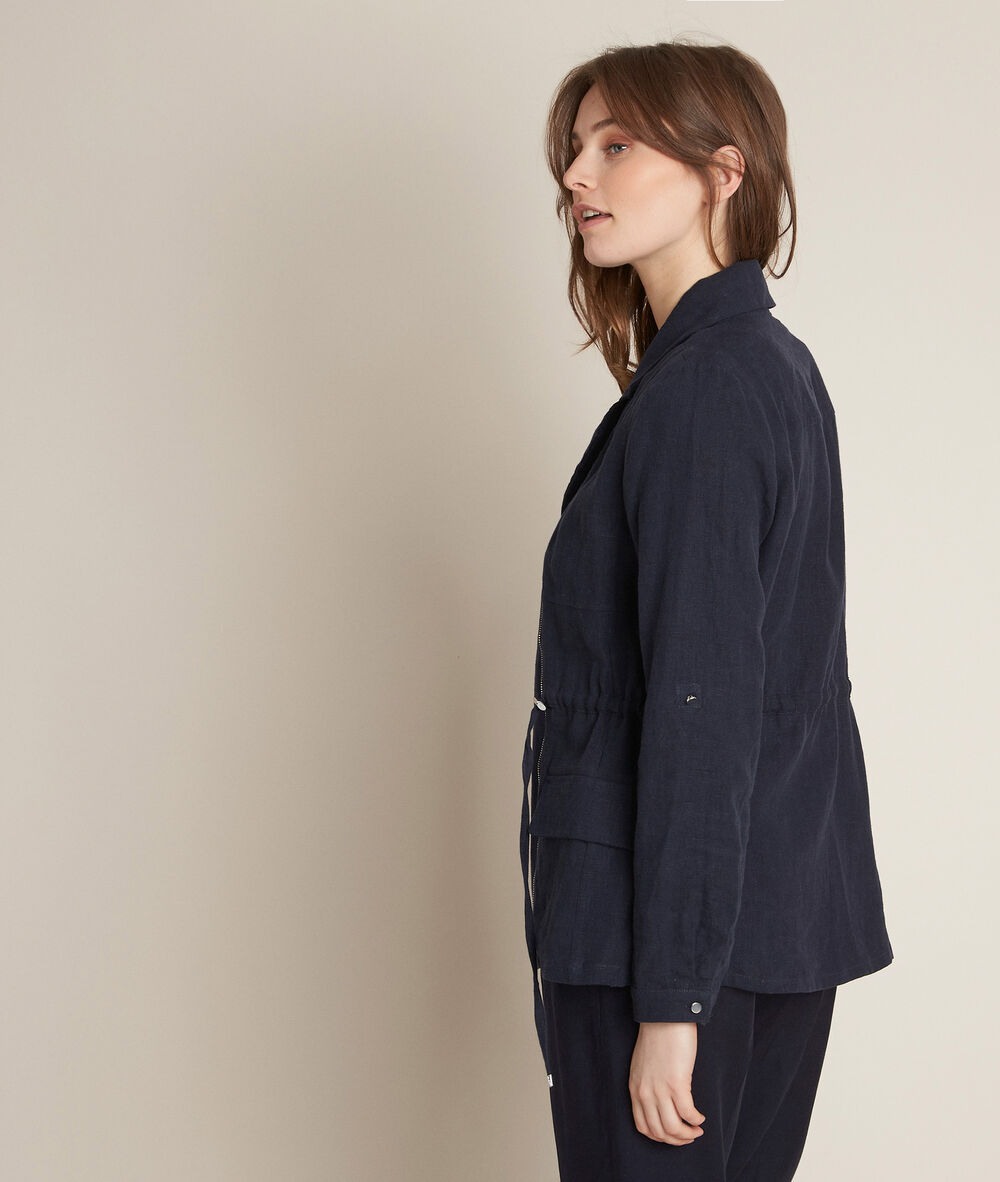 Lucie navy linen safari jacket navy blue.
