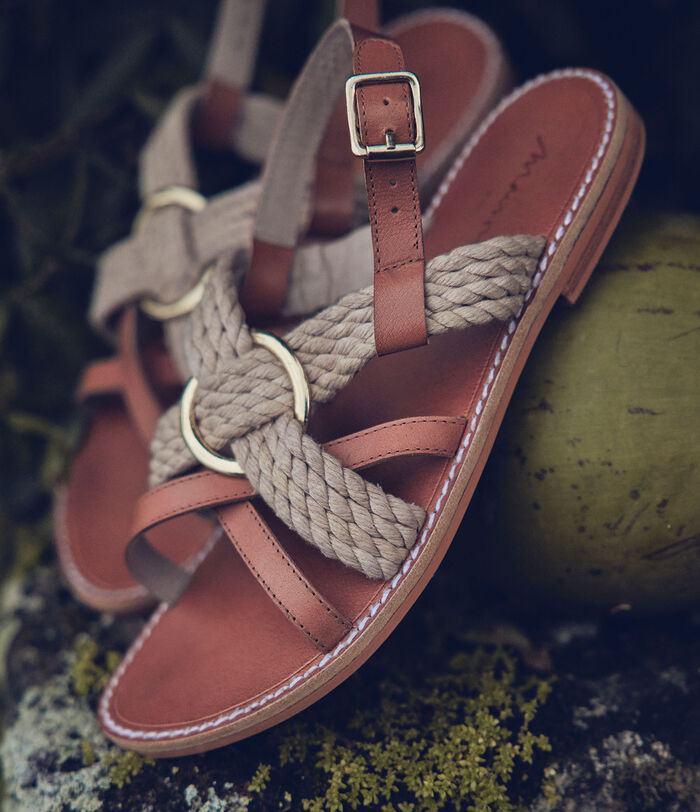 Victoria camel leather and rope flat sandals PhotoZ | 1-2-3