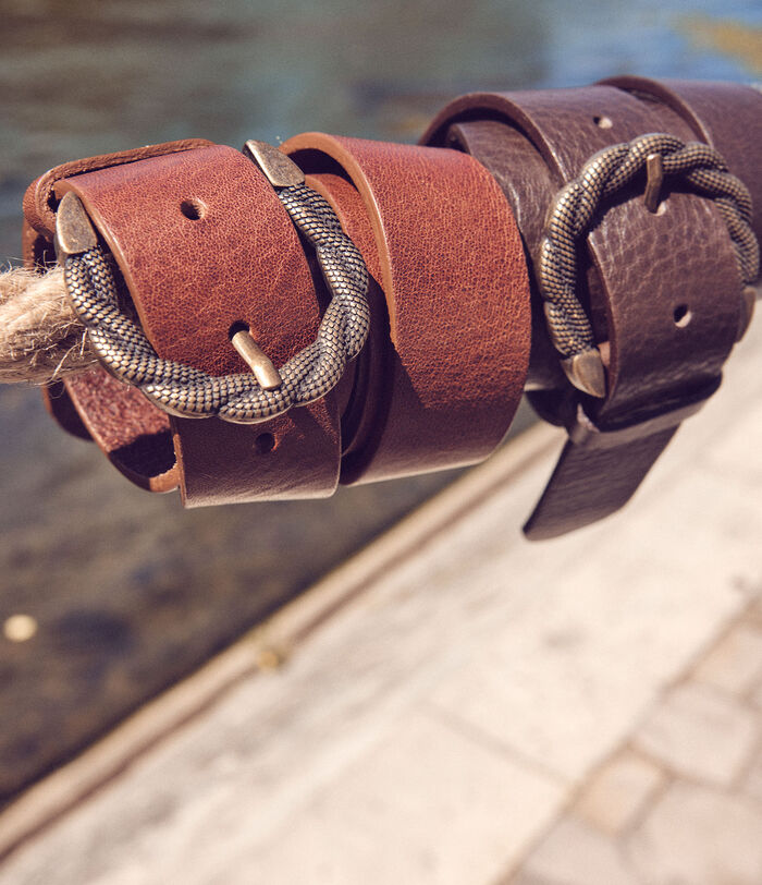 Daisy Camel Leather Belt with Intricate Buckle