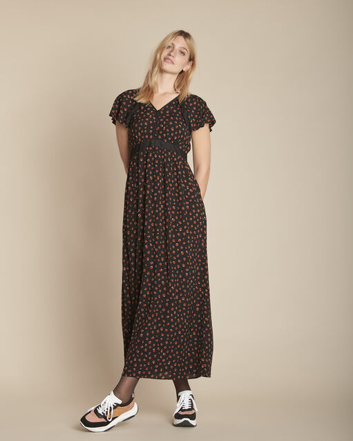 Indira long black printed dress (2) - Maison 123