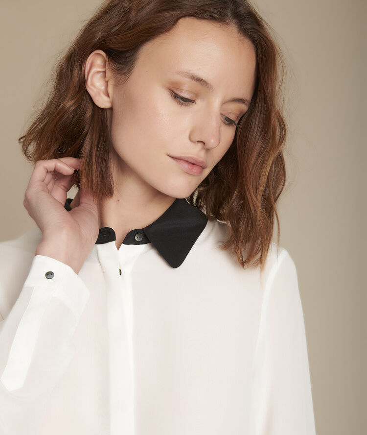 Maelle silk shirt with contrasting collar black/white.