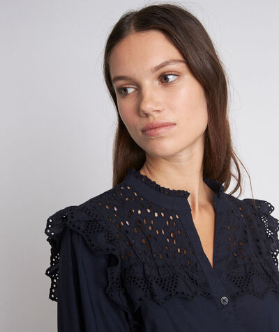 Laila navy blue romantic cotton blouse PhotoZ | 1-2-3