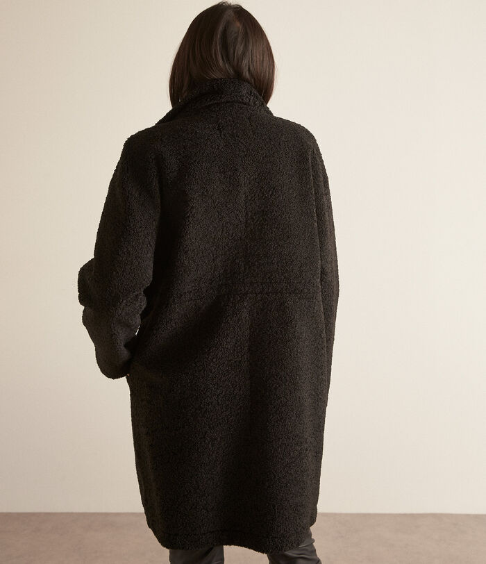 MARIE long black shearling-effect coat PhotoZ | 1-2-3