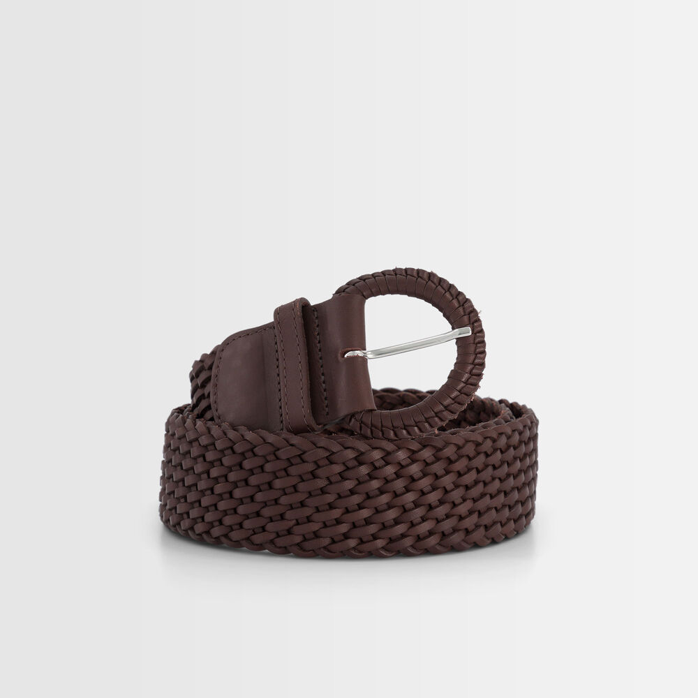 Sandie chocolate-coloured leather braid belt chocolat.
