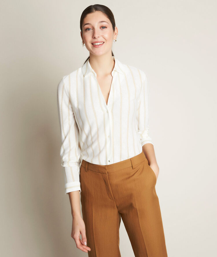 Riley striped linen t-shirt white gold.