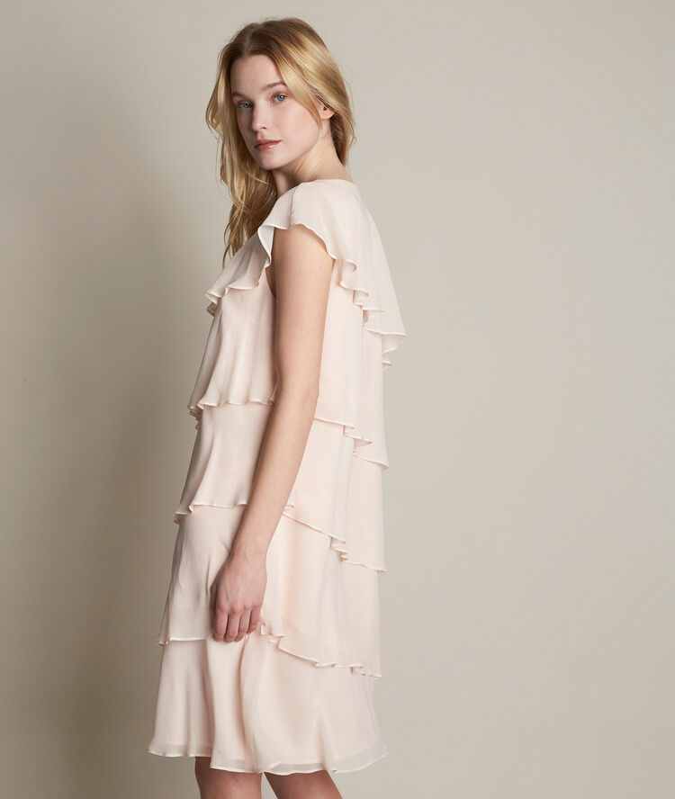 Oly nude silk dress with ruffles nude.