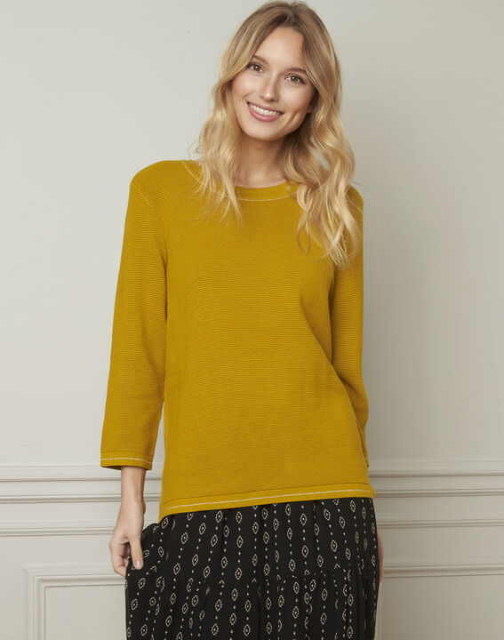 Avocado yellow pullover with buttons and lurex details | 1-2-3 Avocado yellow pullover with buttons and lurex details PhotoZ | 1-2-3
