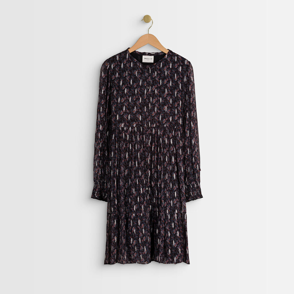 Nikki printed dress with ascot tie noir.