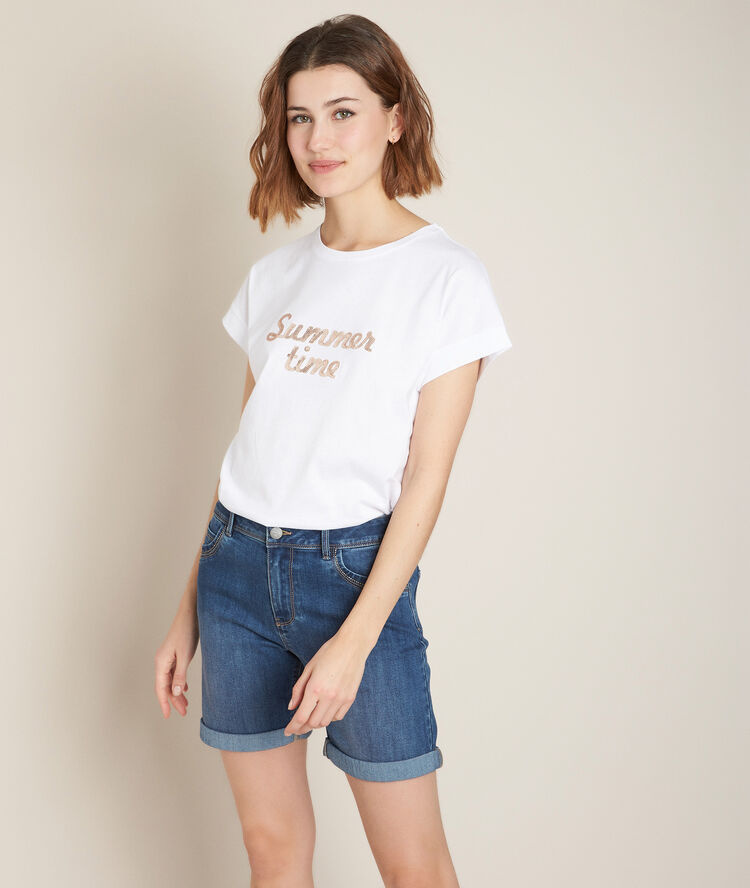 Rozen embroidered t-shirt ecru.