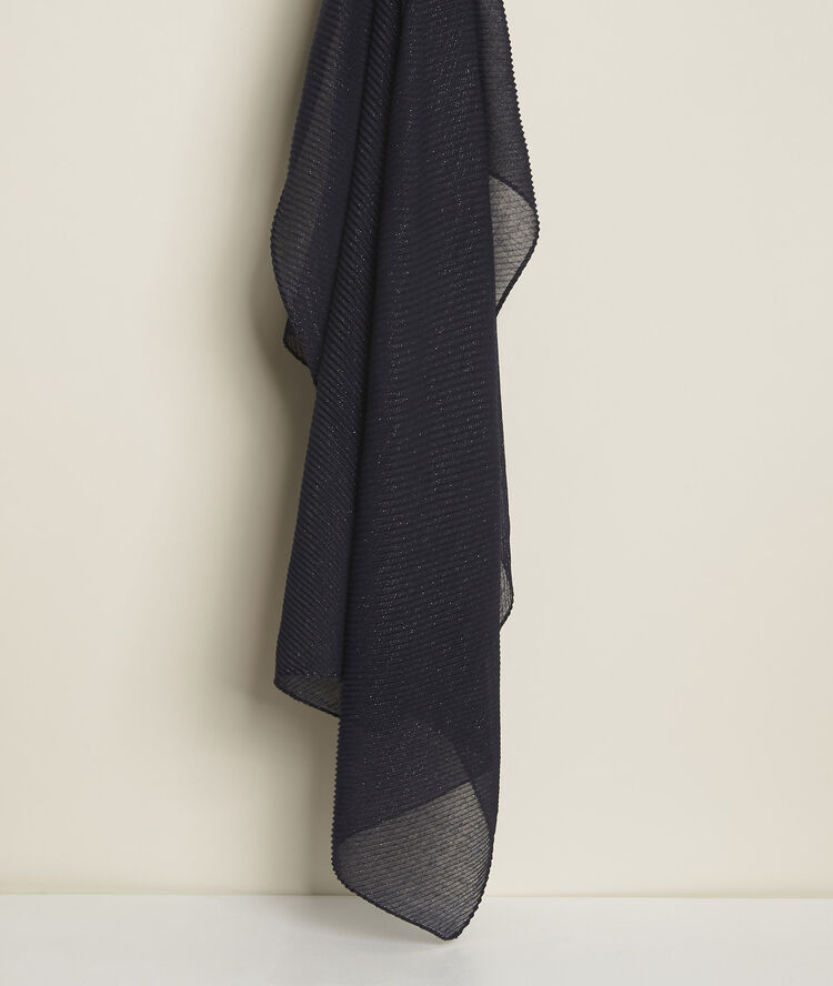 Greta pleated lurex scarf navy blue.