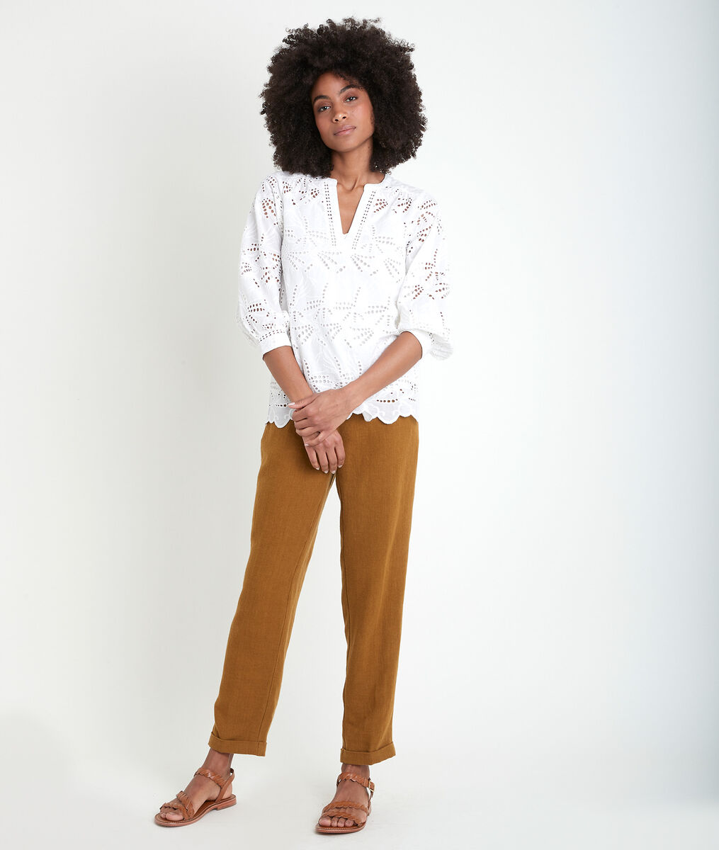 Tebene ecru embroidered organic cotton blouse | 1-2-3 Tebene ecru embroidered organic cotton blouse PhotoZ | 1-2-3