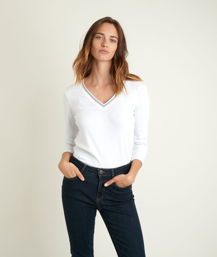 Calypso white fancy neck t-shirt white.