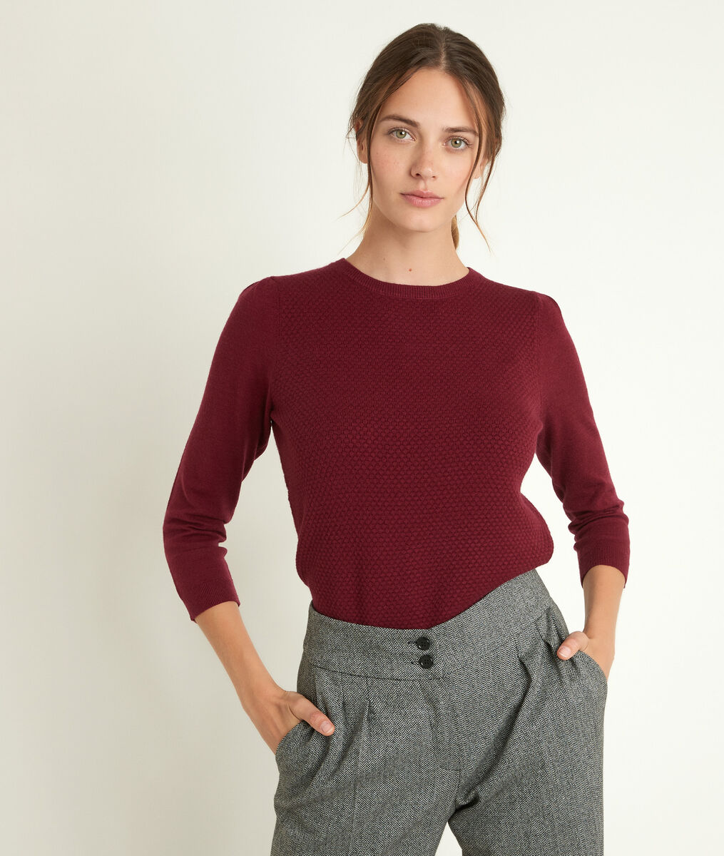 Rimel bordeaux honeycomb pullover | 1-2-3 Rimel bordeaux honeycomb pullover PhotoZ | 1-2-3