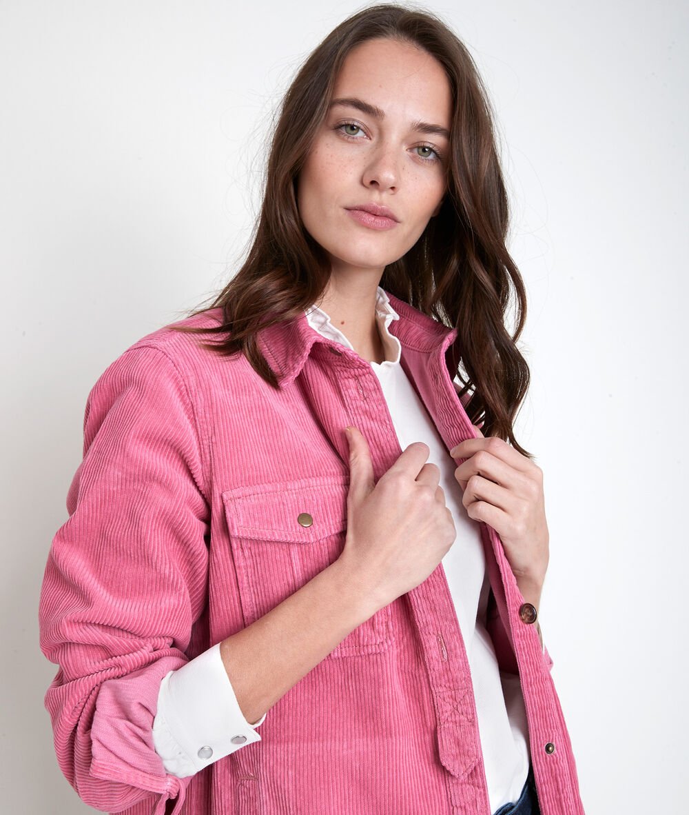Perle pink corduroy over-shirt rose.