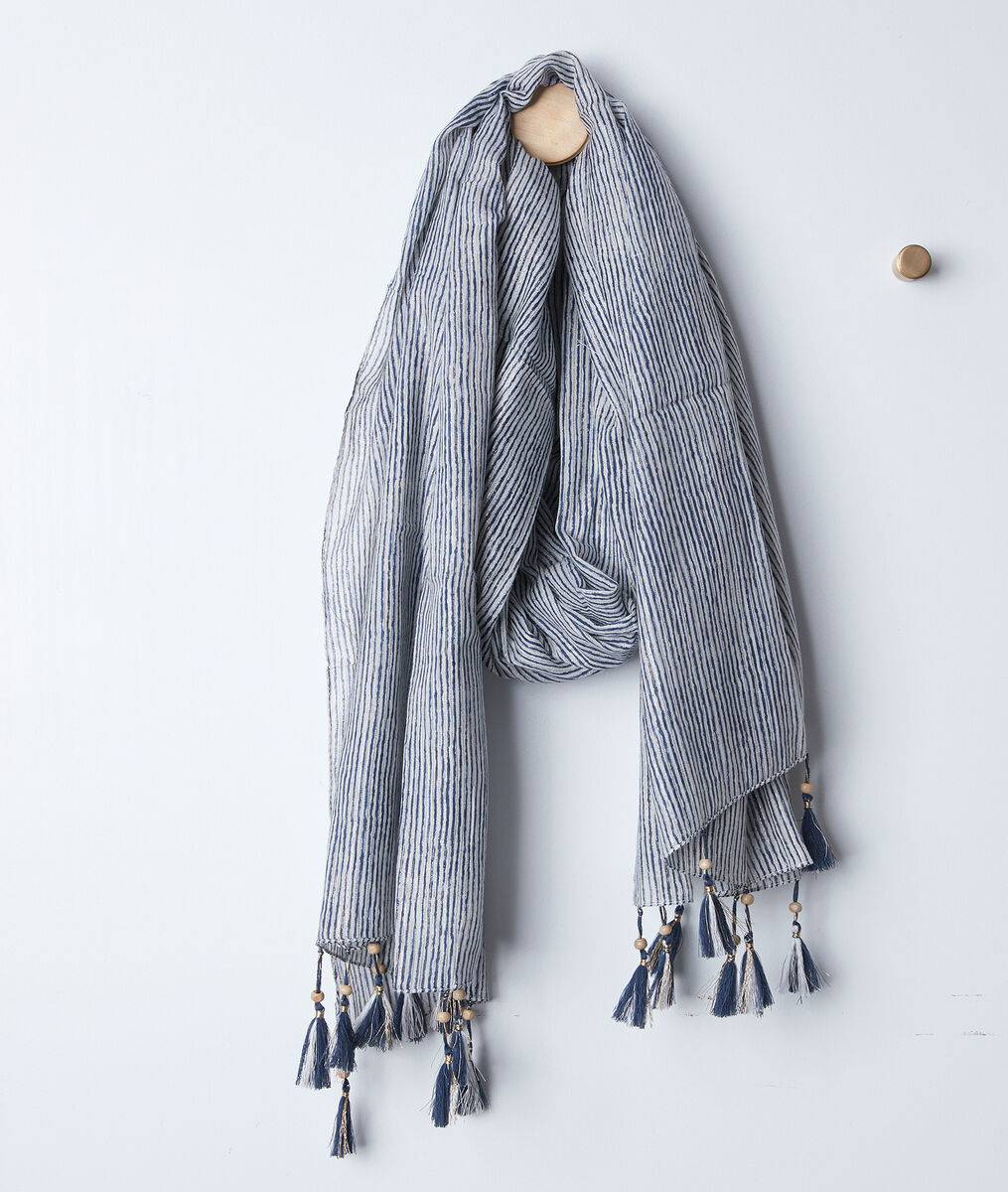 Bayron blue striped fringed scarf | 1-2-3 Bayron blue striped fringed scarf PhotoZ | 1-2-3