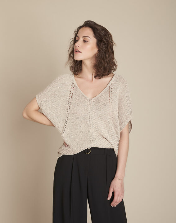 Aube cream lurex pullover with stitch details | 1-2-3 Aube cream lurex pullover with stitch details PhotoZ | 1-2-3
