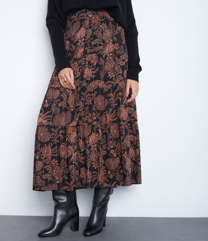 Emira black and orange printed maxi skirt