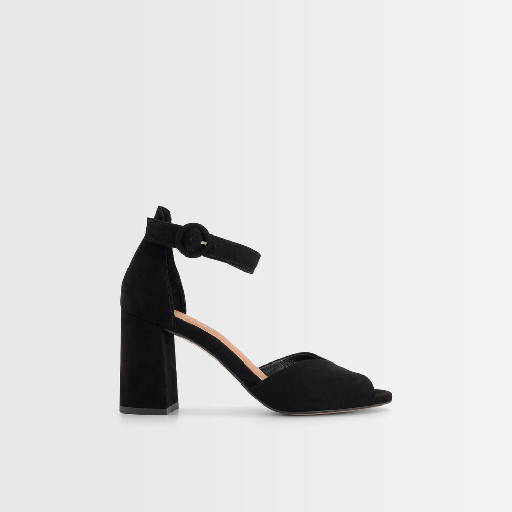 Jade black leather high-heeled sandals noir.
