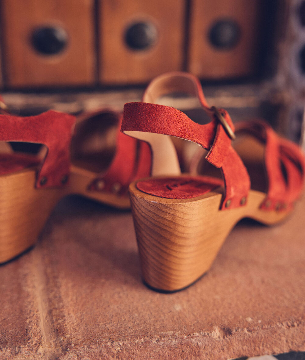 Valeria terracotta leather sandals with wooden heels PhotoZ | 1-2-3