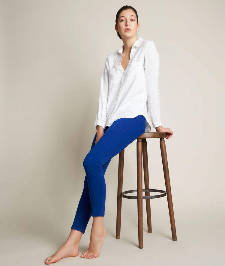 Sultan, the iconic royal blue slim-fit cotton satin jeans bleu de france.