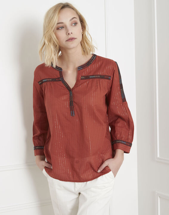 Varan mahogany blouse with ethnic embroidery | 1-2-3 Varan mahogany blouse with ethnic embroidery PhotoZ | 1-2-3