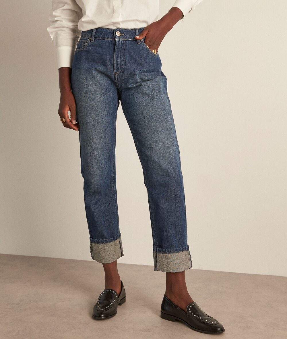 Prunelle stonewashed straight-leg jeans with turn-ups Women | Maison 123