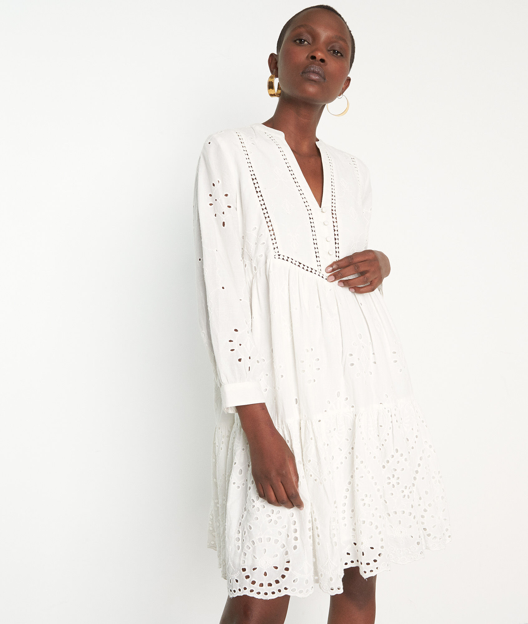 Naless white embroidered short dress in 