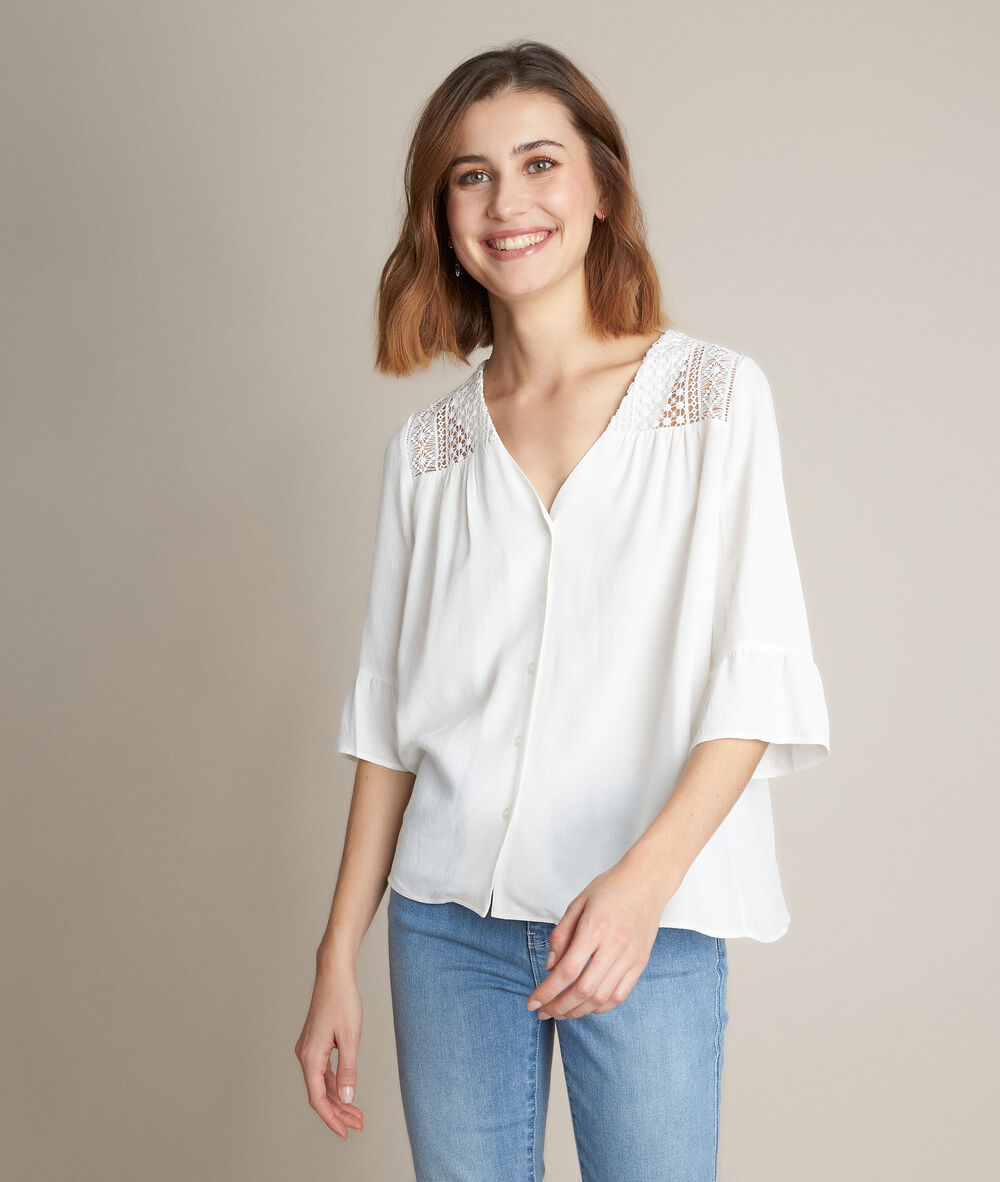 Eddie ecru-coloured lace blouse ecru.
