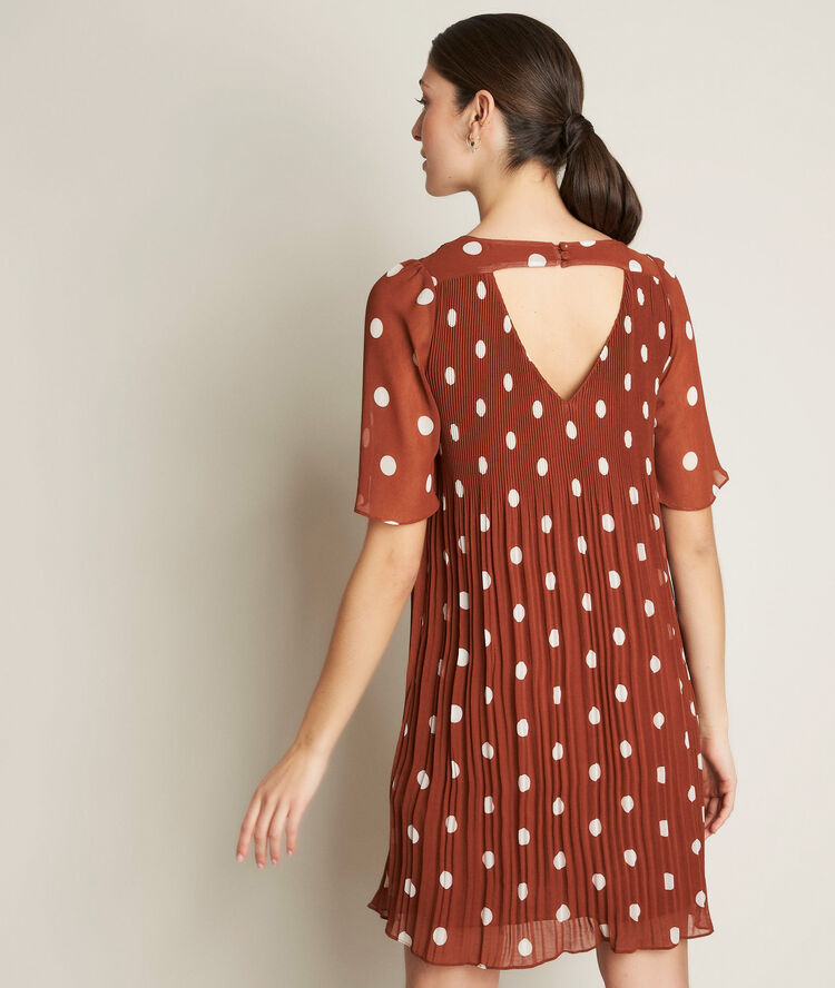 Coralia pleated polka dot dress cinnamon.