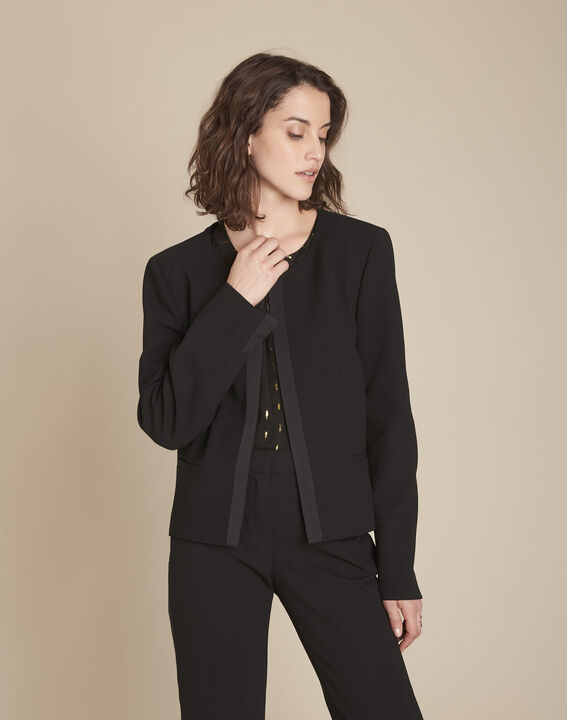 Charme black microfibre and grosgrain jacket | 1-2-3 Charme black microfibre and grosgrain jacket PhotoZ | 1-2-3