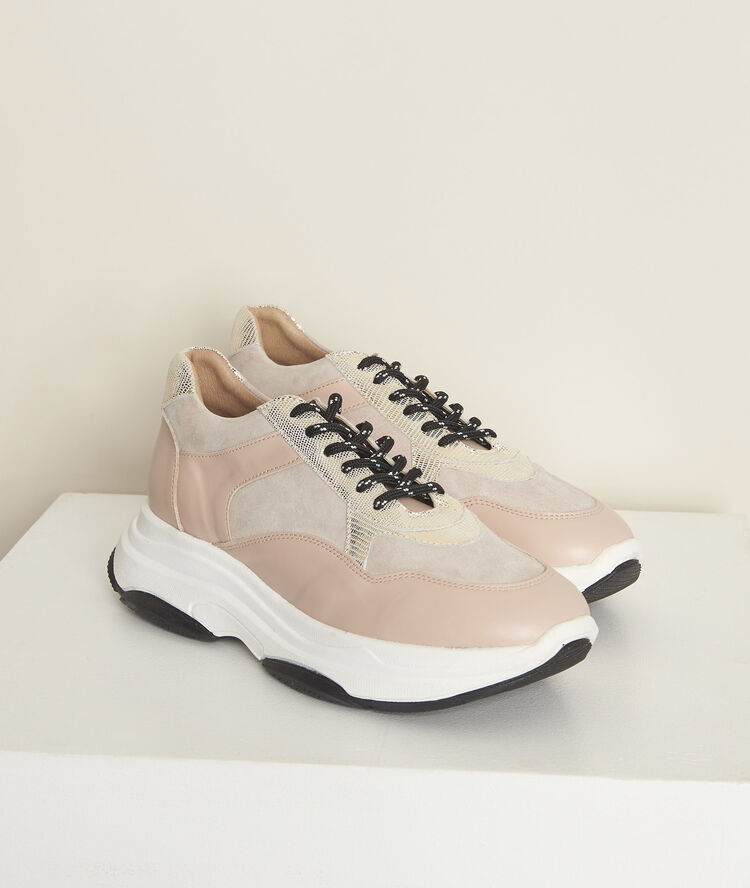 Nina leather platform trainers nude.