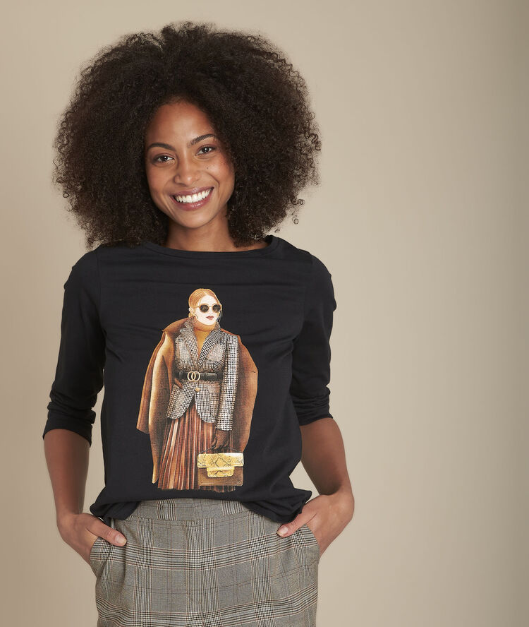 Camille black screen-printed organic cotton t-shirt black.