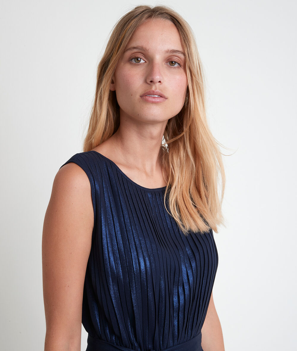 Marlène iridescent navy pleated dress marine.